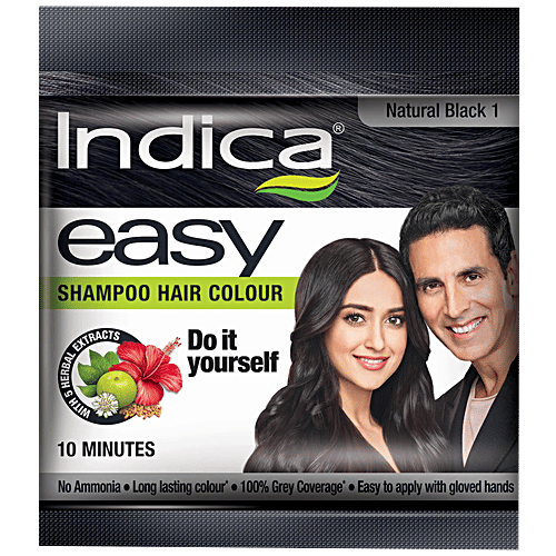 Indica Easy Mini Shampoo Hair Color - Natural Black, 18 Ml Natural Black