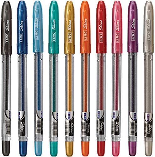 Linc Shine Glitter Gel Pen, 10 Ct Assorted | 1.0Mm Medium Tip Size, Contoured Grip, Broad For Thick Vibrant Lines, Stocking Stuffer