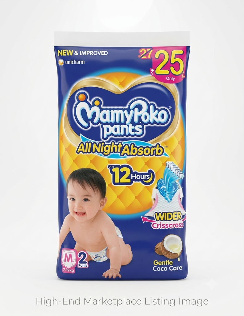 Mamypoko Pants All Night Absorb Diaper Pants (Medium – 7-12 Kg, 2 Pants)