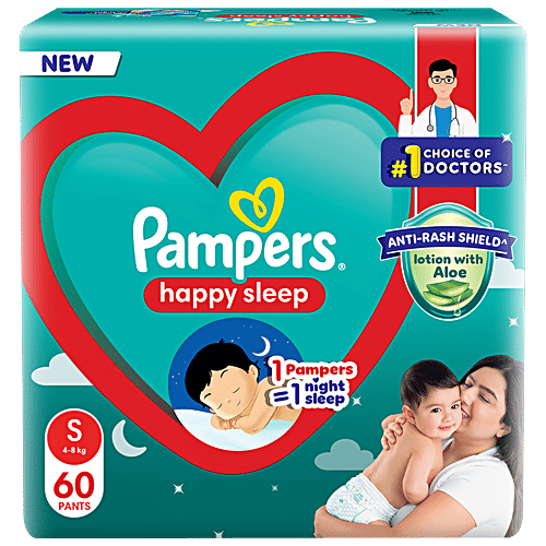 Pampers Happy Sleep Pant Style Baby Diapers - Small, 4-8 Kg, 60 Pcs