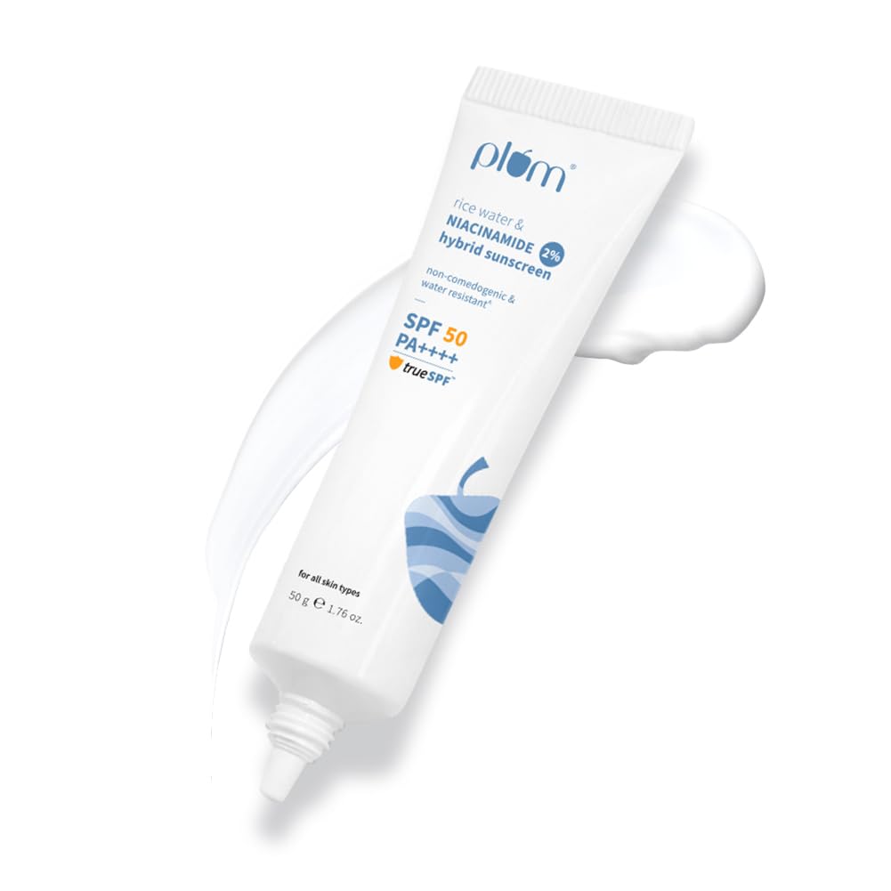 Plum 2% Niacinamide & Rice Water Sunscreen Spf 50 Pa+++ | For Oily, Dry & Combination Skin | Uva/Uvb Protection | Reduces Tan & Brightens Skin | No White Cast & Non-Sticky | For Women & Men | 50G
