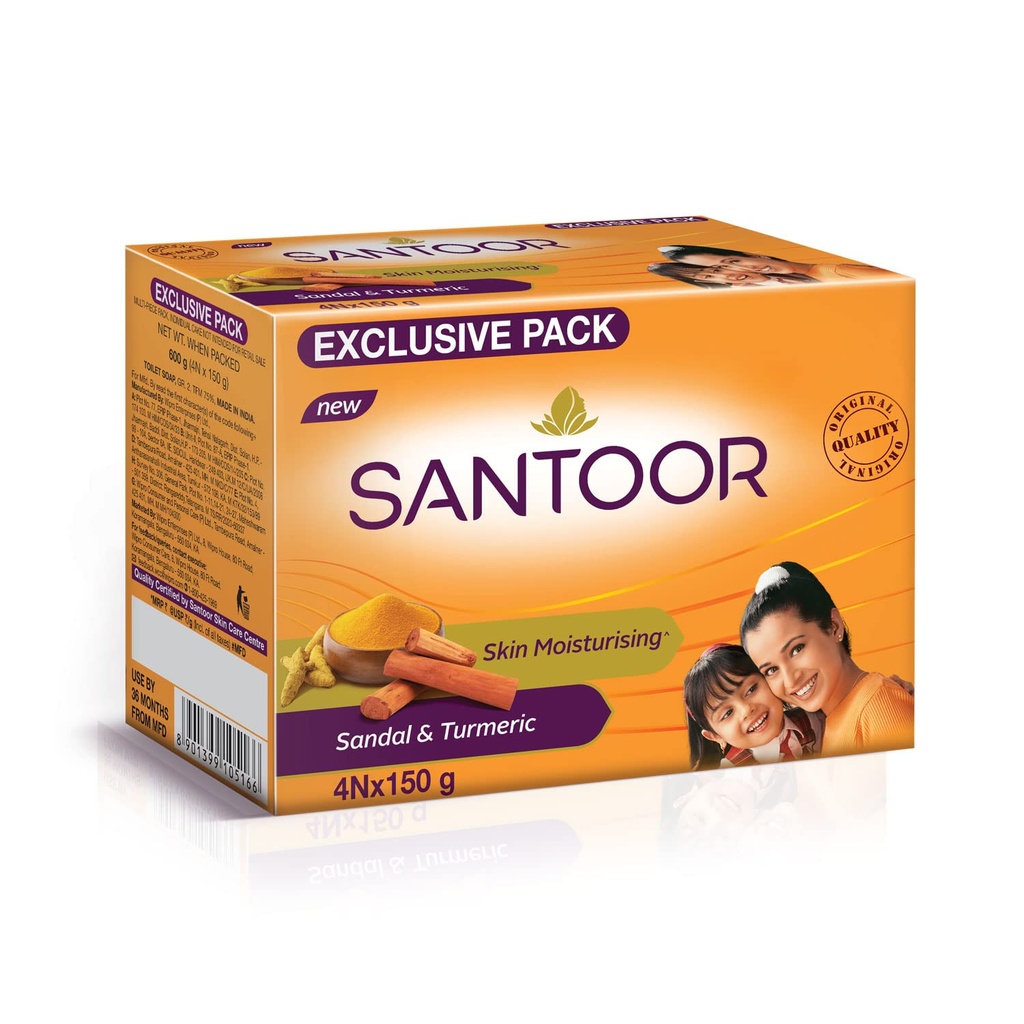 Santoor Sandal And Turmeric Soap, 150G (Pack Of 4)
