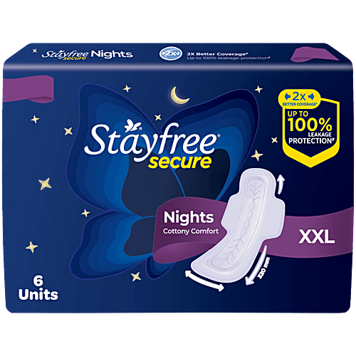 Stayfree Secure Nights Sanitary Pads - Xxl, 6 Pcs