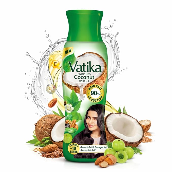 Dabur Vatika Enriched Coconut Hair Oil - 275 Ml | For Strong, Thick & Shiny Hair | Controls Dandruff | Prevents Dull & Damage | Good For Scalp Health | Enriched With 10 Herbs