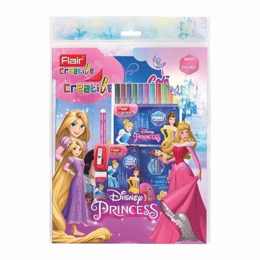 [FLACRE-00293] Flair Creative Series Disney Princess Stationery Kit | Combination Of 34 Assorted Items | Smart Kit For Your Creative Need & Fun Learning | Ideal Gift Set For Kids | Pack Of 1