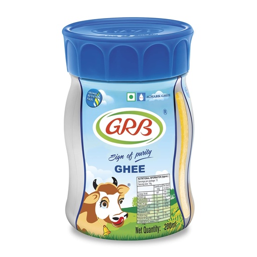 [GRBGEE-00337] Grb Cow Ghee - Pure Desi Ghee Clarified Butter From 100% Cow’S Milk, Traditional Granular Texture & Rich Natural Aroma, Everyday Cooking Ghee, Made In India, 200Ml