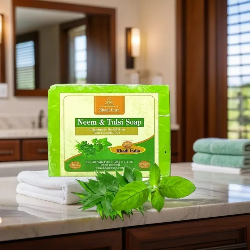 [NEETOL-00589] Khadi Pure Herbal Neem Tulsi Soap | 125G | Antibacterial Soap For Nourishing, Hydrating Skin With Neem And Tulsi