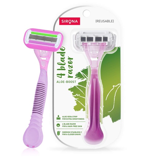 [SIRRAZ-00780] Sirona Reusable Hair Removal Razor For Women With Aloe Boost, 4 Blade Shaving Razor - (Pack Of 1, Purple)