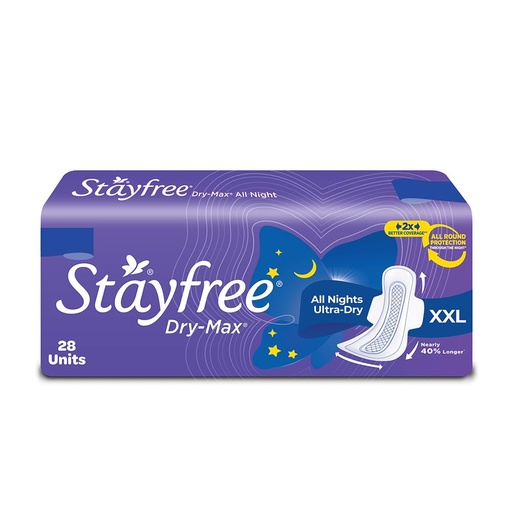 [STADRY-00812] Stayfree Dry Max All Night Xl Dry Cover Sanitary Pads For Women With Wings, 28 Pads